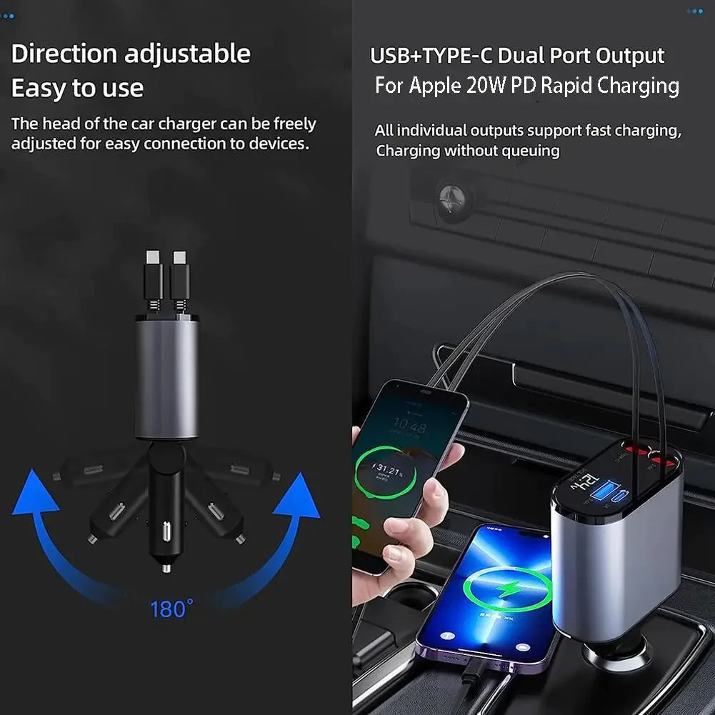 Car Charger 100W Super Fast Charging Car Cigarette Lighter USB-C Adapter